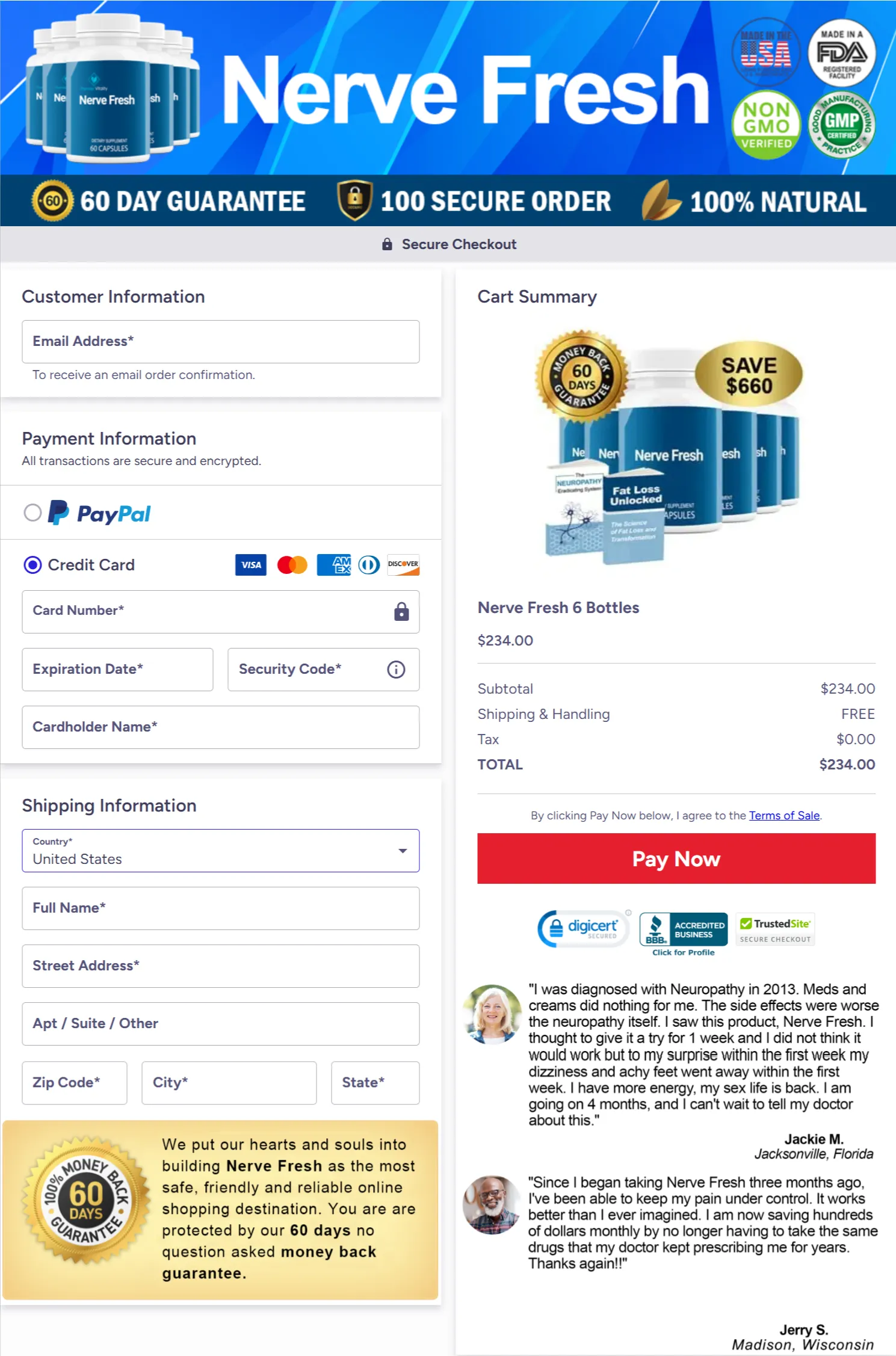 Nerve Fresh checkout page